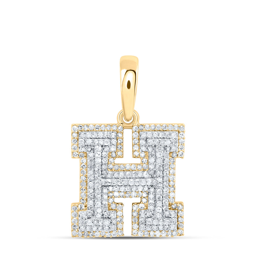 0.78 Ctw Natural Diamond Hiphop Block Initial Letter H Pendant in 10k Yellow Gold