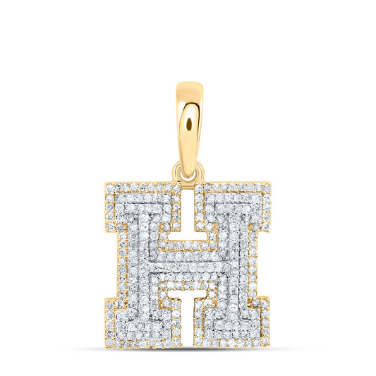 0.78 Ctw Natural Diamond Hiphop Block Initial Letter H Pendant in 10k Yellow Gold