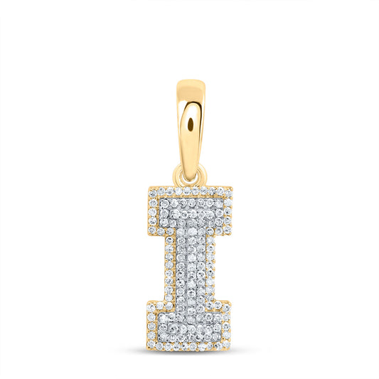 0.39 Ctw Natural Diamond Hiphop Block Initial Letter I Pendant in 10k Yellow Gold
