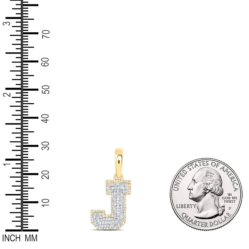 0.44 Ctw Natural Diamond Hiphop Block Initial Letter J Pendant in 10k Yellow Gold