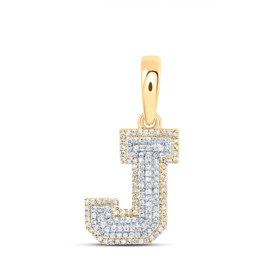 0.44 Ctw Natural Diamond Hiphop Block Initial Letter J Pendant in 10k Yellow Gold