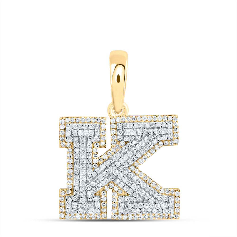 0.86 Ctw Natural Diamond Hiphop Block Initial Letter K Pendant in 10k Yellow Gold