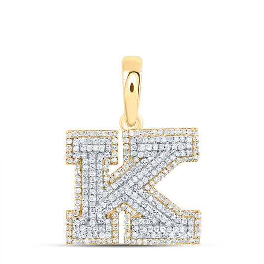 0.86 Ctw Natural Diamond Hiphop Block Initial Letter K Pendant in 10k Yellow Gold