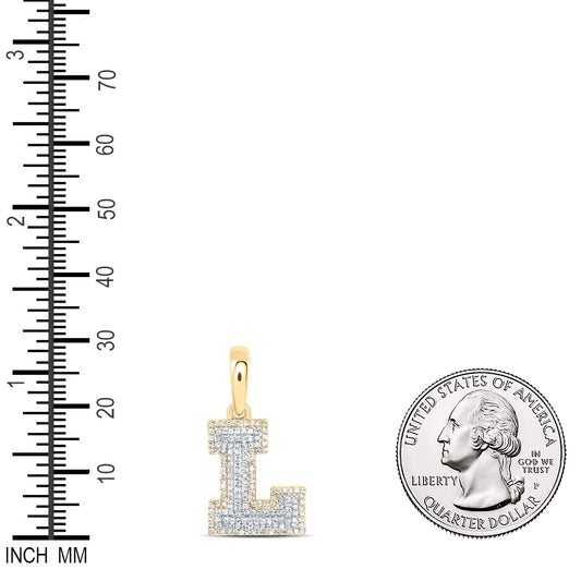 0.51 Ctw Natural Diamond Hiphop Block Initial Letter L Pendant in 10k Yellow Gold