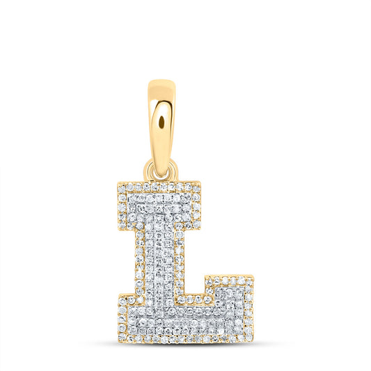 0.51 Ctw Natural Diamond Hiphop Block Initial Letter L Pendant in 10k Yellow Gold