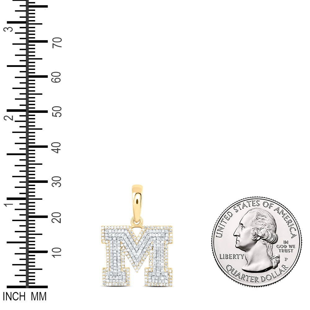 0.81 Ctw Natural Diamond Hiphop Block Initial Letter M Pendant in 10k Yellow Gold