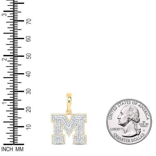 0.81 Ctw Natural Diamond Hiphop Block Initial Letter M Pendant in 10k Yellow Gold