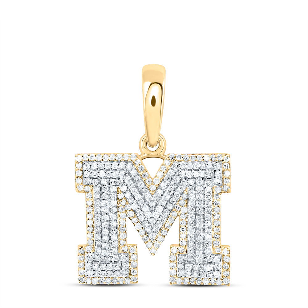 0.81 Ctw Natural Diamond Hiphop Block Initial Letter M Pendant in 10k Yellow Gold