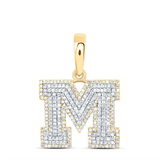 0.81 Ctw Natural Diamond Hiphop Block Initial Letter M Pendant in 10k Yellow Gold