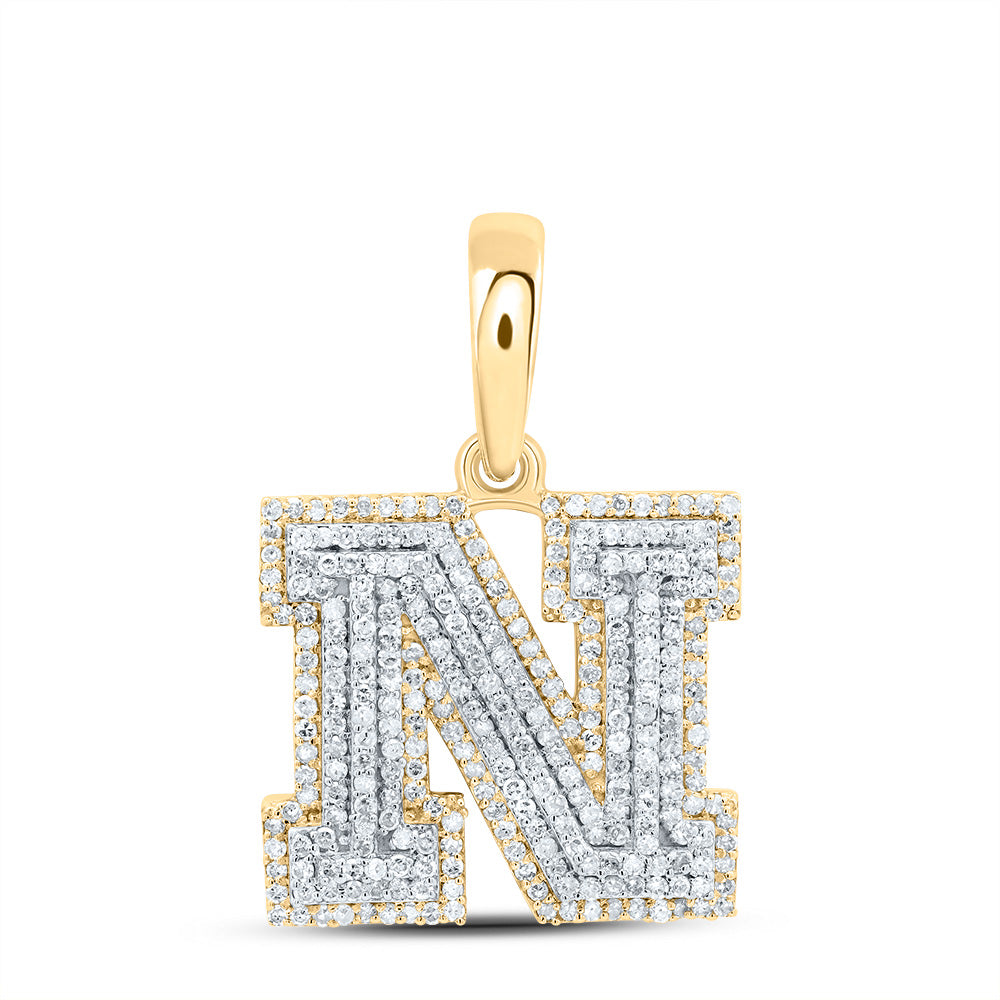 0.86 Ctw Natural Diamond Hiphop Initial Letter N Pendant in 10k Yellow Gold