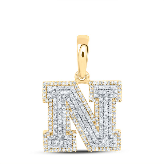 0.86 Ctw Natural Diamond Hiphop Initial Letter N Pendant in 10k Yellow Gold