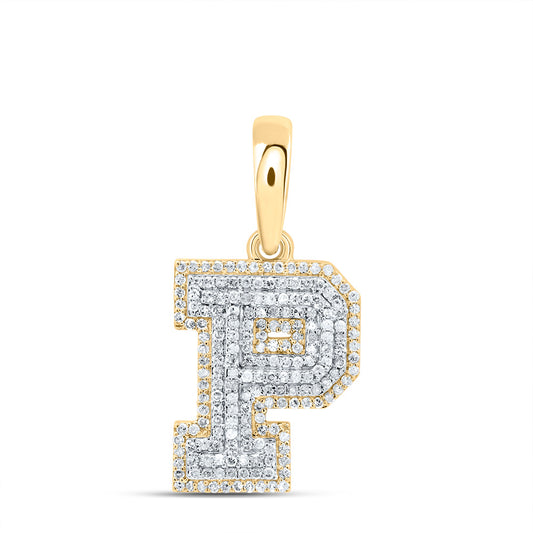 0.56 Ctw Natural Diamond Hiphop Initial Letter P Pendant in 10k Yellow Gold