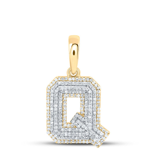 0.67 Ctw Natural Diamond Hiphop Initial Letter Q Pendant in 10k Yellow Gold