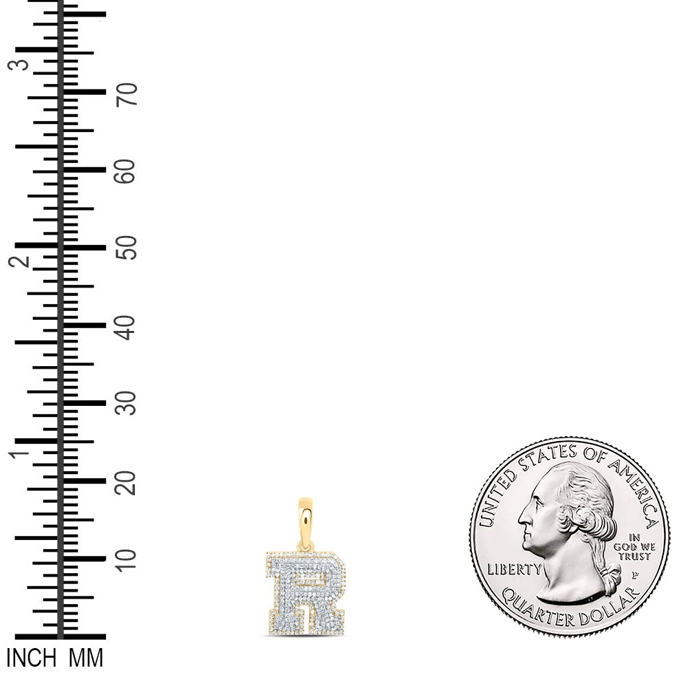 0.83 Ctw Natural Diamond Hiphop Initial Letter R Pendant in 10k Yellow Gold