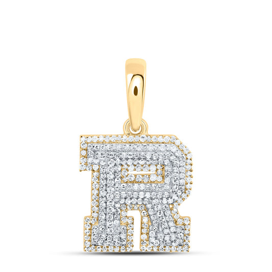 0.83 Ctw Natural Diamond Hiphop Initial Letter R Pendant in 10k Yellow Gold