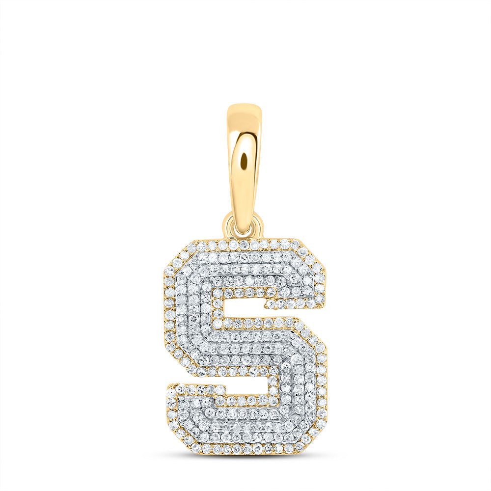 0.7 Ctw Natural Diamond Hiphop Initial Letter S Pendant in 10k Yellow Gold