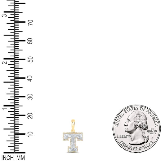 0.63 Ctw Natural Diamond Hiphop Initial Letter T Pendant in 10k Yellow Gold