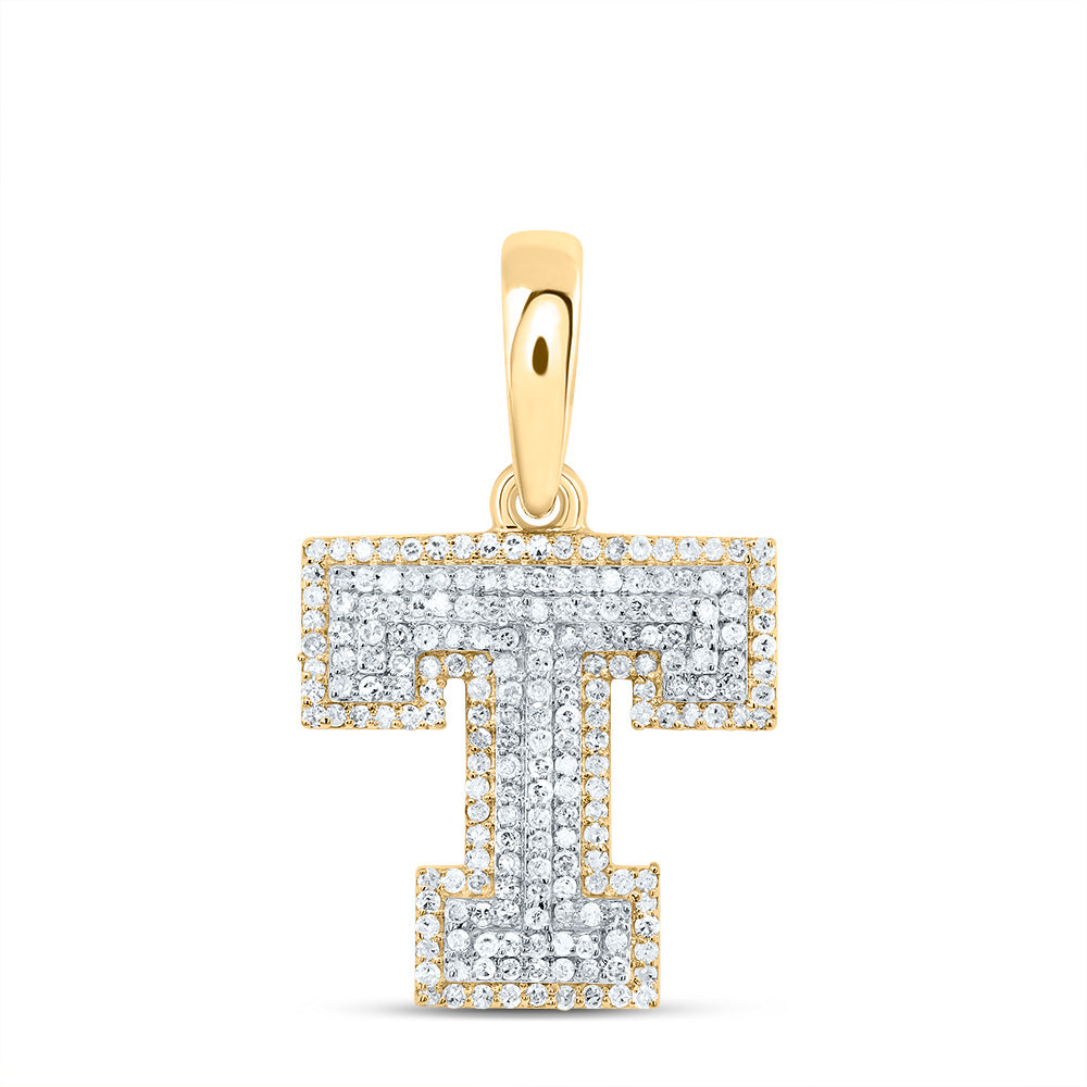 0.63 Ctw Natural Diamond Hiphop Initial Letter T Pendant in 10k Yellow Gold