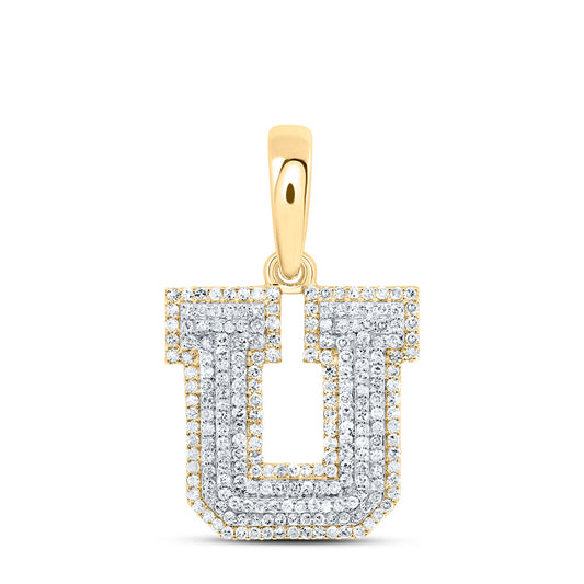 0.69 Ctw Natural Diamond Hiphop Initial Letter U Pendant in 10k Yellow Gold