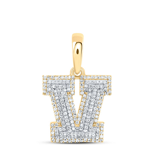 0.7 Ctw Natural Diamond Hiphop Initial Letter V Pendant in 10k Yellow Gold