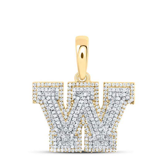 0.96 Ctw Natural Diamond Hiphop Initial Letter W Pendant in 10k Yellow Gold