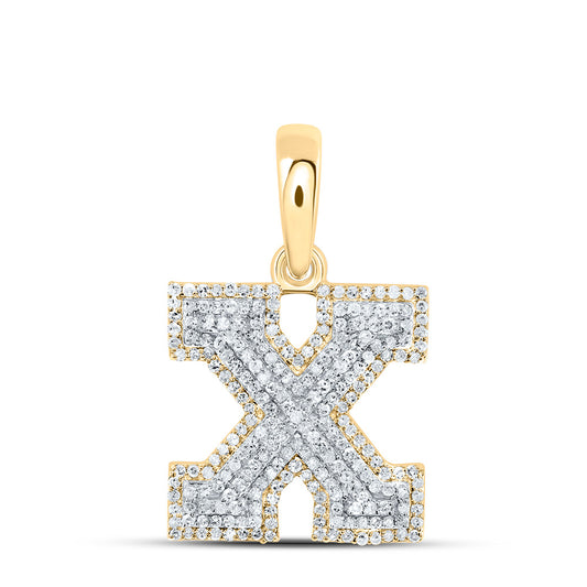 0.65 Ctw Natural Diamond Hiphop Initial Letter X Pendant in 10k Yellow Gold