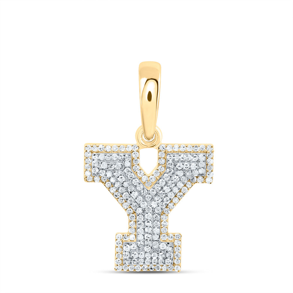 0.5 Ctw Natural Diamond Hiphop Initial Letter Y Pendant in 10k Yellow Gold