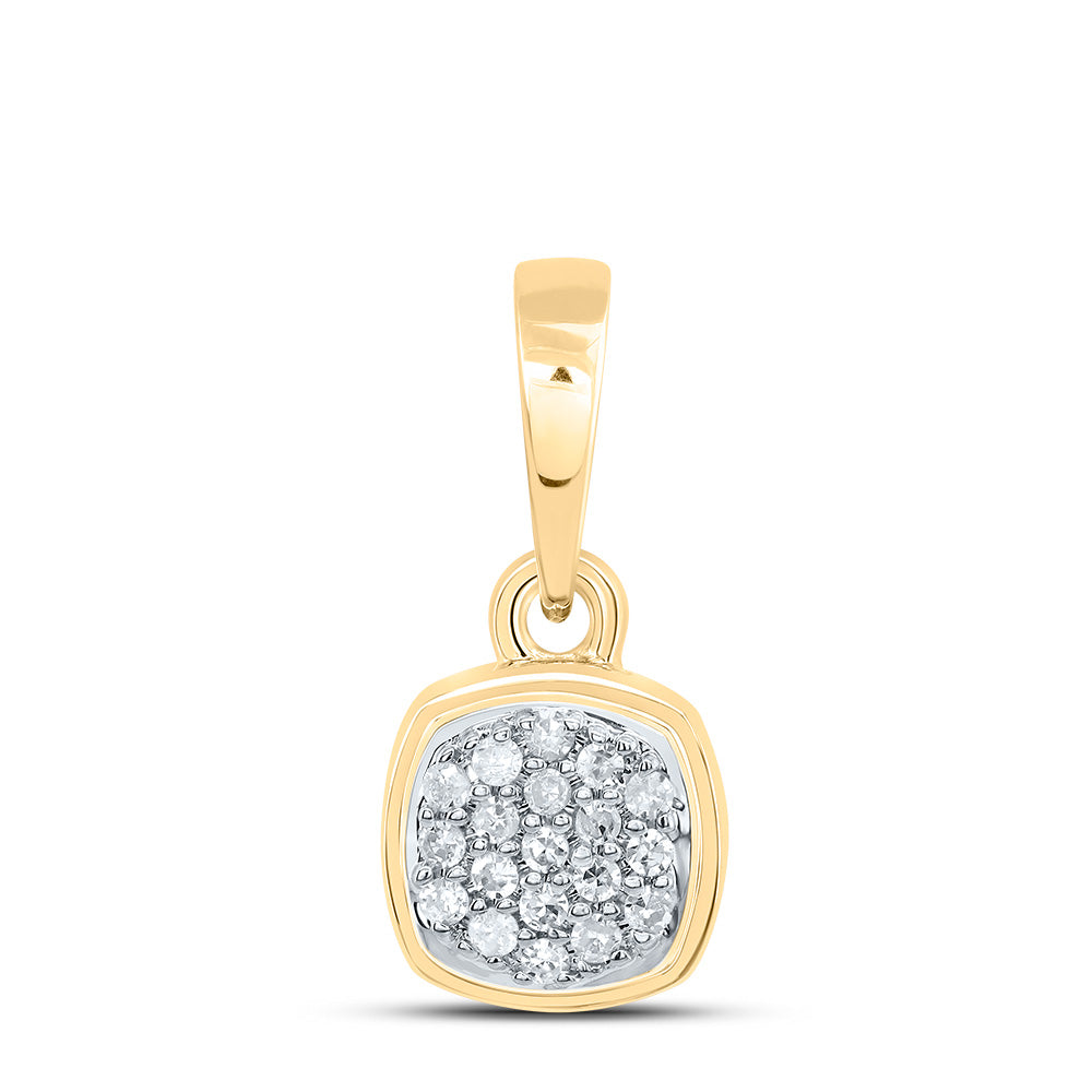 0.05 Ctw Natural Diamond Round Edge Square Pendant in 10k Yellow Gold