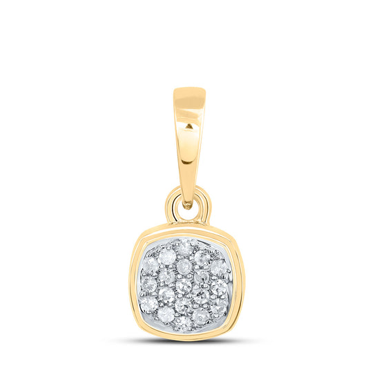 0.05 Ctw Natural Diamond Round Edge Square Pendant in 10k Yellow Gold