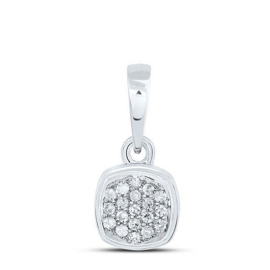 0.05 Ctw Natural Diamond Round Edge Square Pendant in 10k White Gold