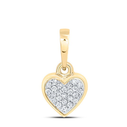 0.06 Ctw Natural Diamond Cluster Heart Pendant in 10k Yellow Gold