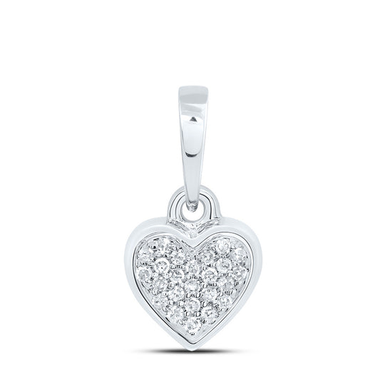 0.06 Ctw Natural Diamond Cluster Heart Pendant in 10k White Gold