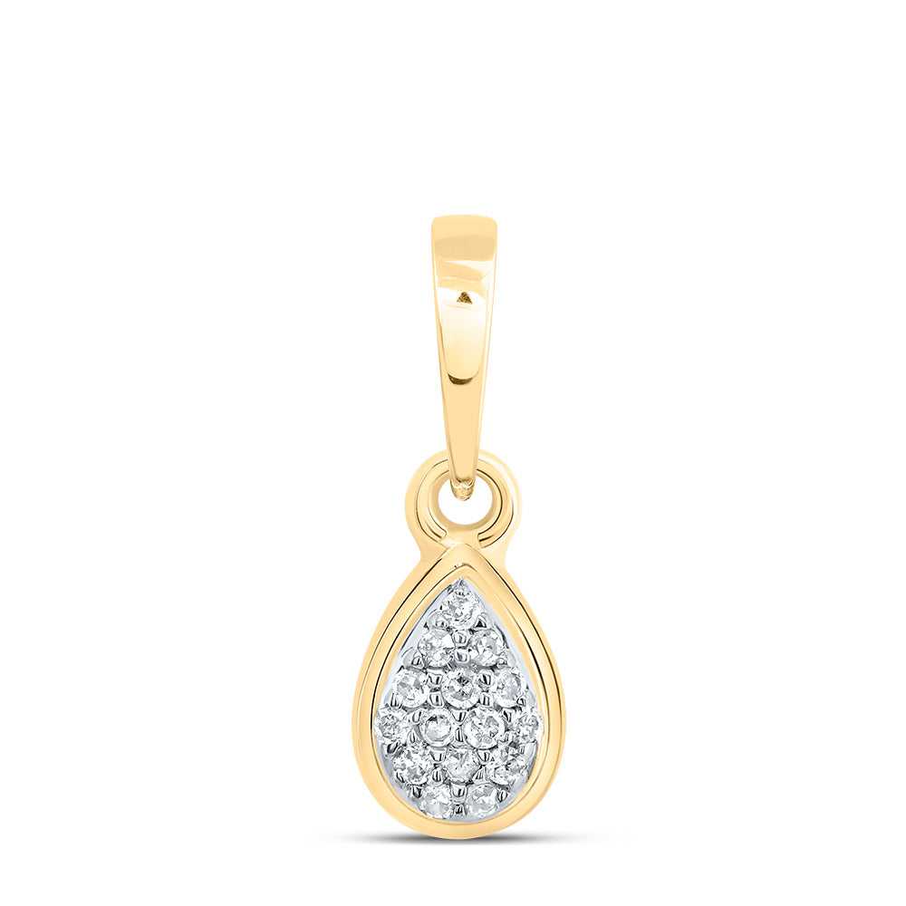 0.06 Ctw Natural Diamond Cluster Tear Drop Pendant in 10k Yellow Gold