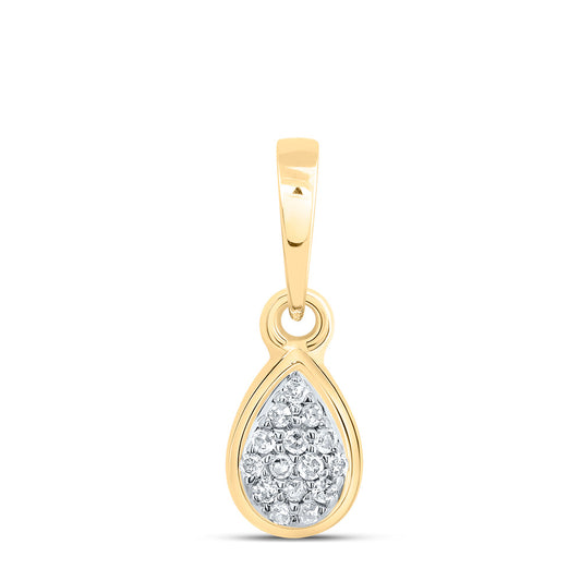 0.06 Ctw Natural Diamond Cluster Tear Drop Pendant in 10k Yellow Gold