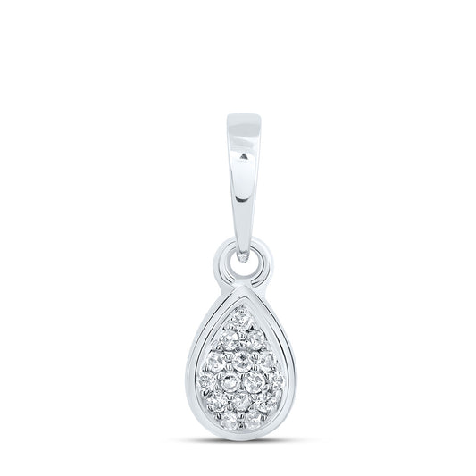 0.05 Ctw Natural Diamond Cluster Tear Drop Pendant in 10k White Gold