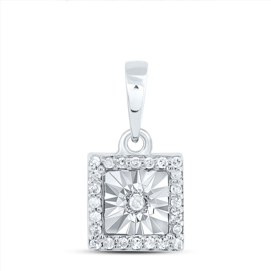 0.07 Ctw Natural Diamond Square Shape Pendant in 10k White Gold
