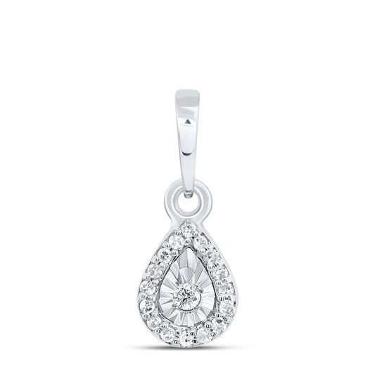 0.05 Ctw Natural Diamond Teardrop Center Illusion Setting Pendant in 10k White Gold