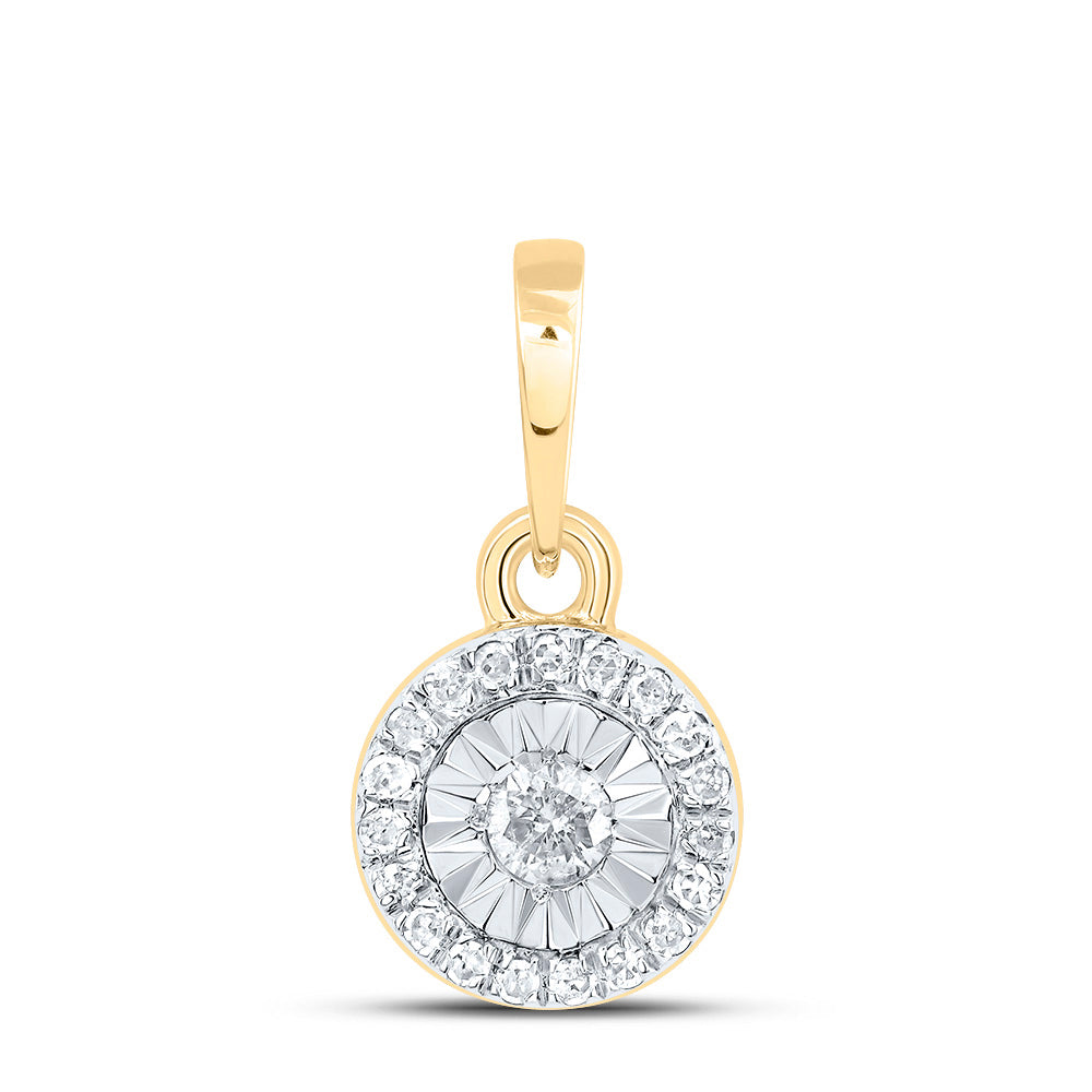 0.1 Ctw Natural Diamond Illusion Setting Center Round Shape Pendant in 10k Yellow Gold