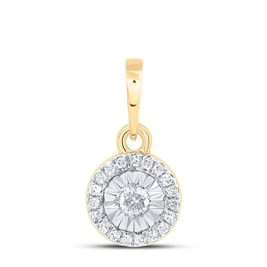 0.1 Ctw Natural Diamond Illusion Setting Center Round Shape Pendant in 10k Yellow Gold