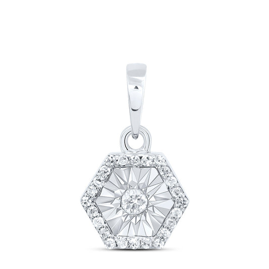 0.1 Ctw Natural Diamond Illusion Setting Center Hexagon Shape Pendant in 10k White Gold