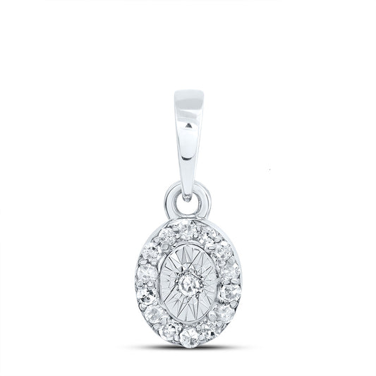0.08 Ctw Natural Diamond Illusion Setting Center Oval Shape Pendant in 10k White Gold