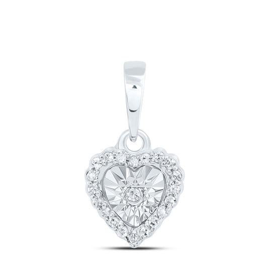 0.06 Ctw Natural Diamond Illusion Setting Center Heart Shape Pendant in 10k White Gold