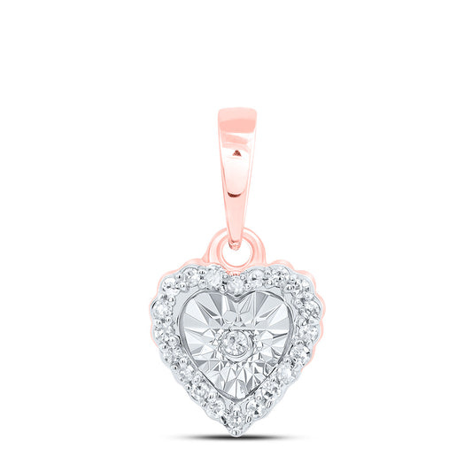 0.06 Ctw Natural Diamond Illusion Setting Center Heart Shape Pendant in 10k Rose Gold