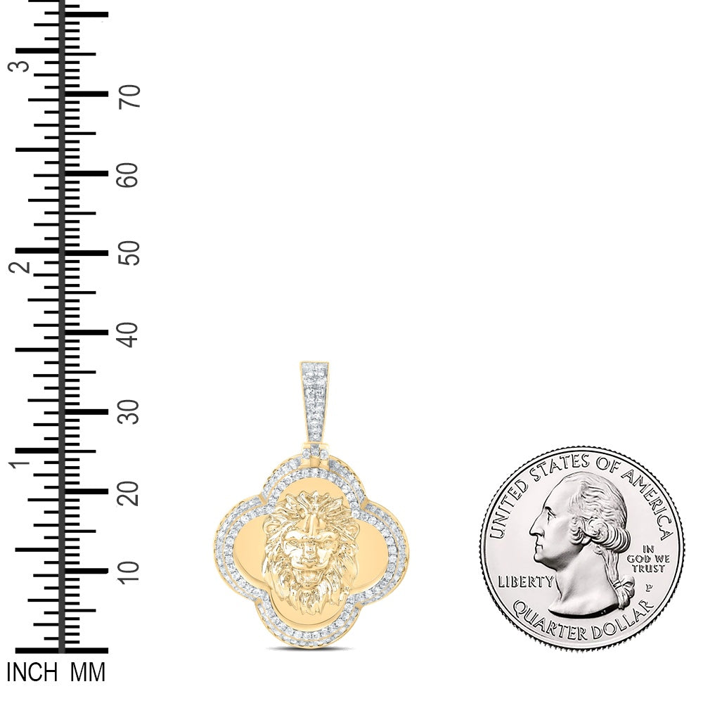 0.69 Ctw Natural Diamond Clover Left Lion Kind Head Pendant in 10k Yellow Gold
