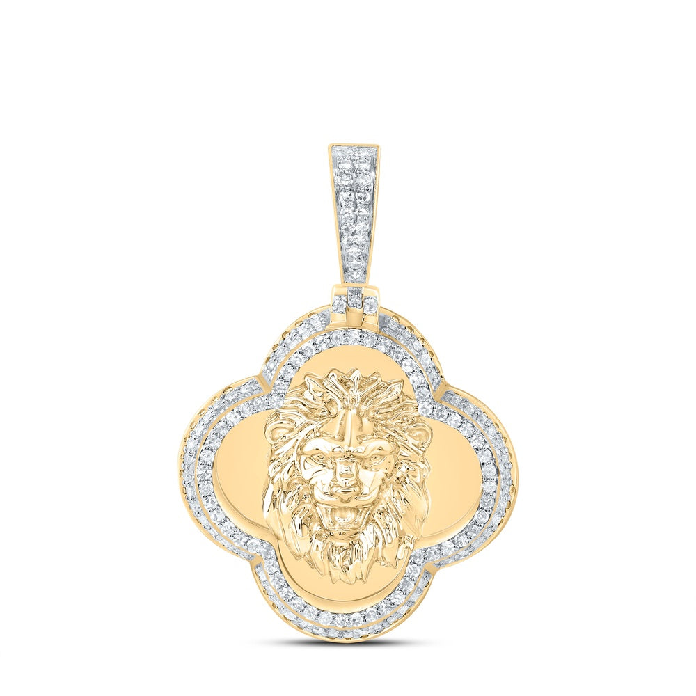 0.69 Ctw Natural Diamond Clover Left Lion Kind Head Pendant in 10k Yellow Gold