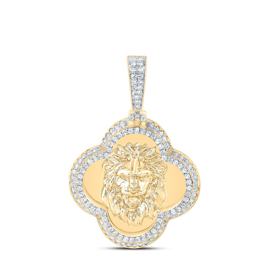 0.69 Ctw Natural Diamond Clover Left Lion Kind Head Pendant in 10k Yellow Gold