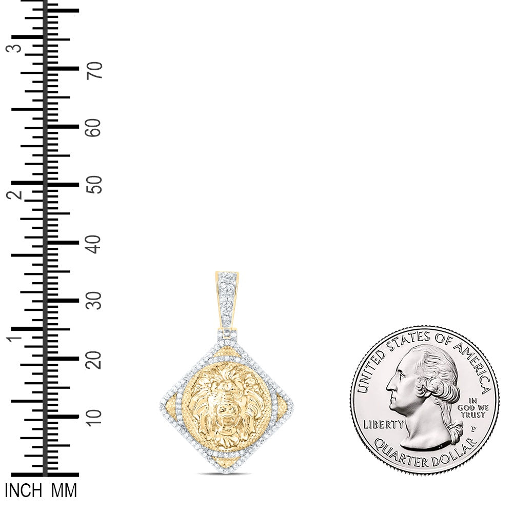 0.78 Ctw Natural Diamond Lion Head Medallion Animal Pendant in 10k Yellow Gold