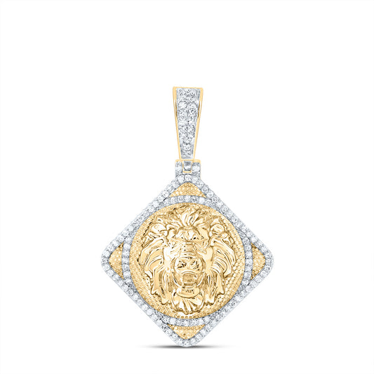 0.78 Ctw Natural Diamond Lion Head Medallion Animal Pendant in 10k Yellow Gold