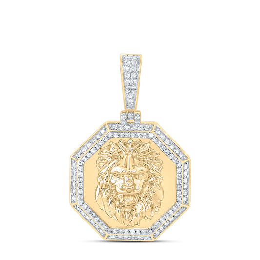 0.42 Ctw Natural Diamond Lion Head Medallion Animal Pendant in 10k Yellow Gold