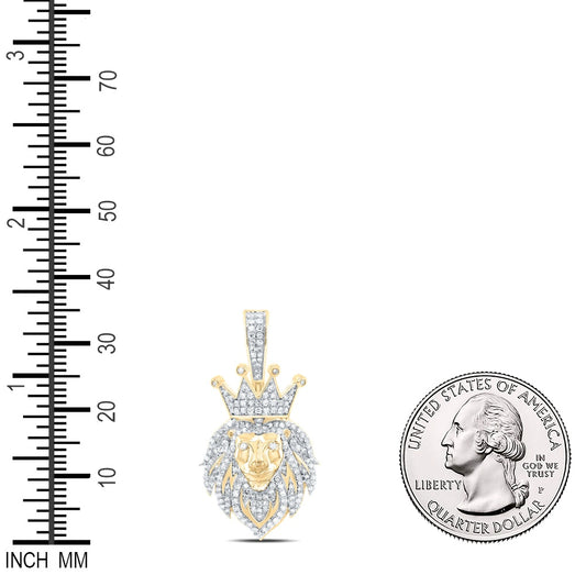0.59 Ctw Natural Diamond Lion Head King Crown Pendant in 10k Yellow Gold